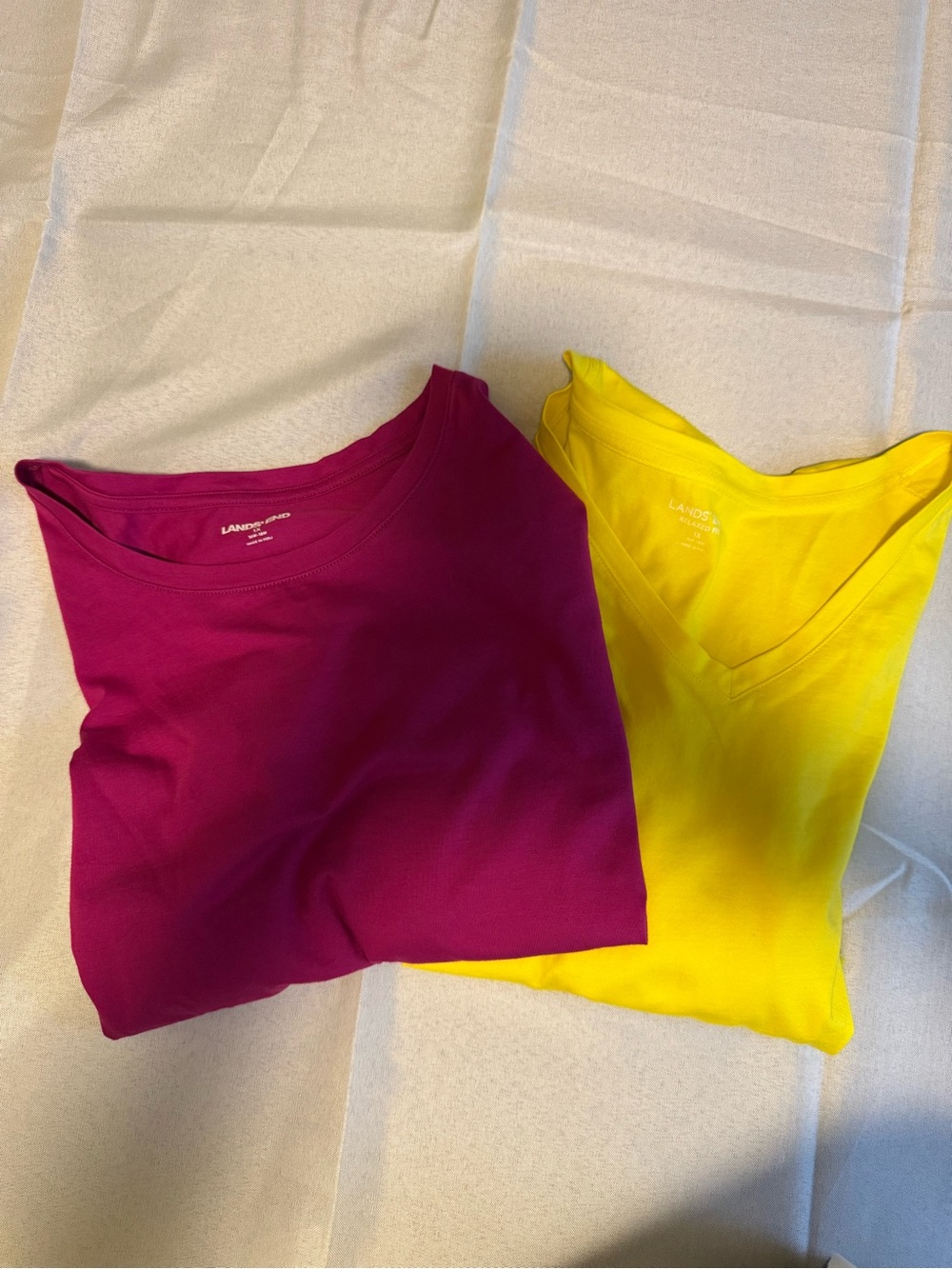Lands' End Women's Short Sleeve Tees in Magenta and Yellow